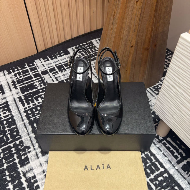 SLINGBACK HEEL 10 CM IN BLACK PATENT CALFSKIN