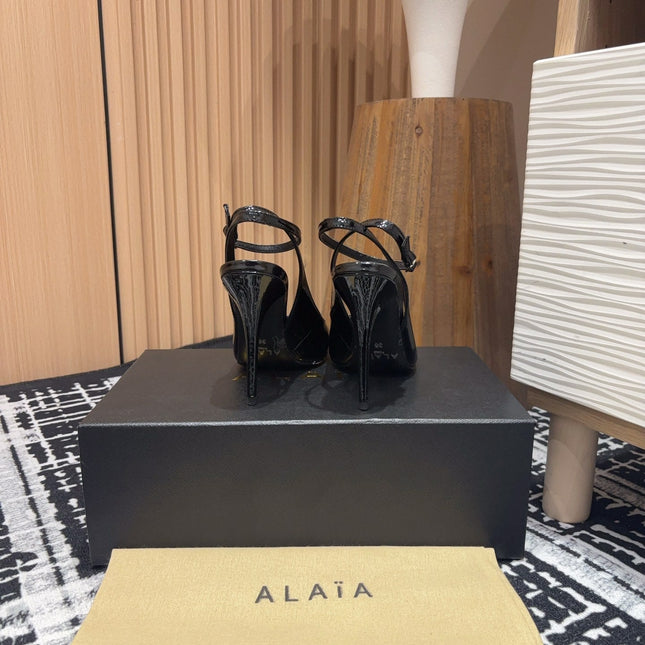 SLINGBACK HEEL 10 CM IN BLACK PATENT CALFSKIN