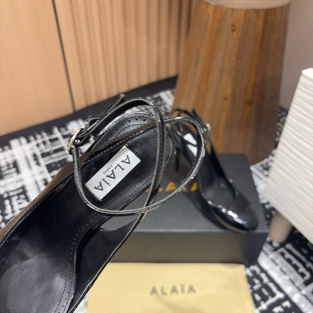 SLINGBACK HEEL 10 CM IN BLACK PATENT CALFSKIN