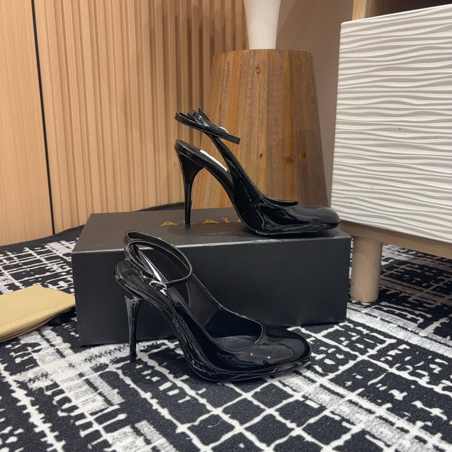 SLINGBACK HEEL 10 CM IN BLACK PATENT CALFSKIN