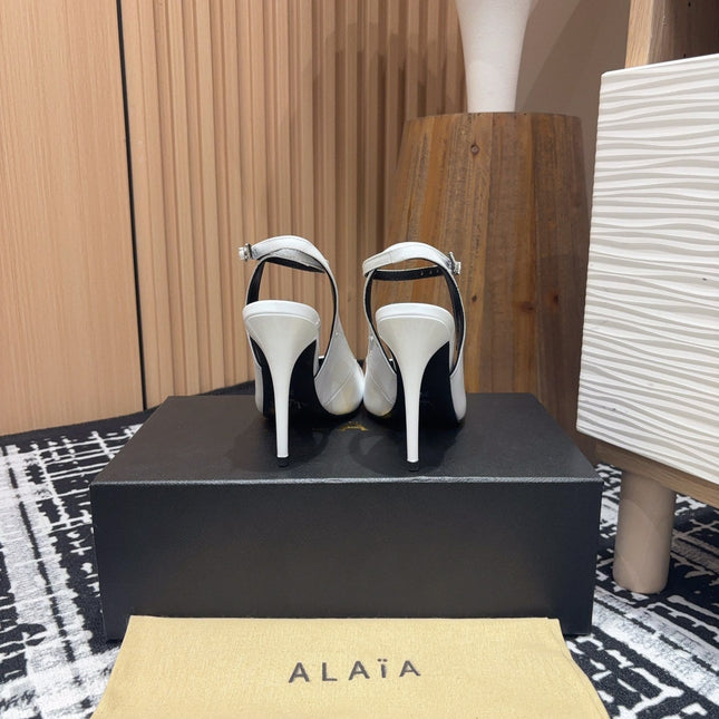 SLINGBACK HEEL 10 CM IN WHITE PATENT CALFSKIN