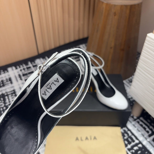SLINGBACK HEEL 10 CM IN WHITE PATENT CALFSKIN