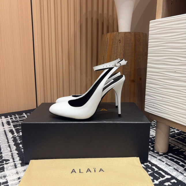 SLINGBACK HEEL 10 CM IN WHITE PATENT CALFSKIN