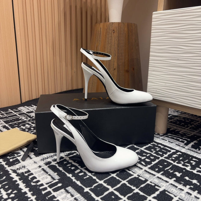 SLINGBACK HEEL 10 CM IN WHITE PATENT CALFSKIN