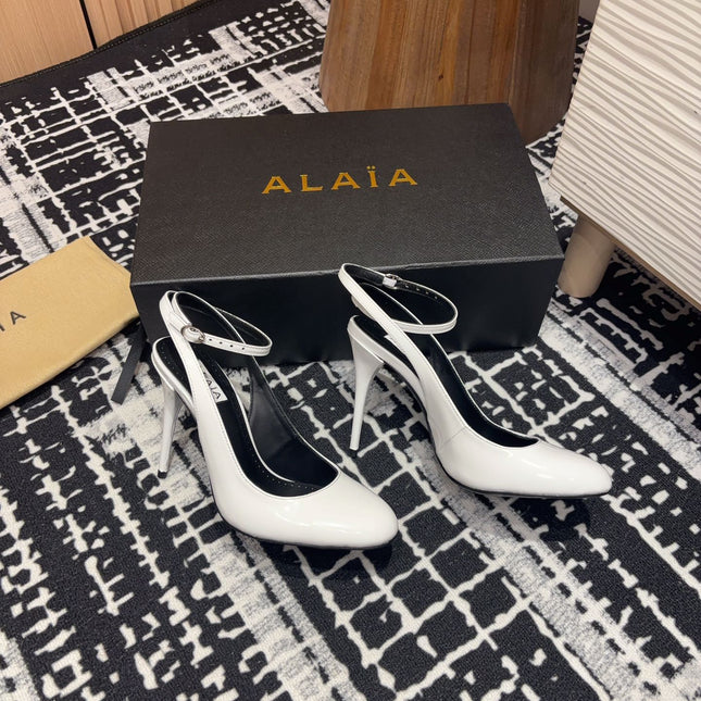 SLINGBACK HEEL 10 CM IN WHITE PATENT CALFSKIN