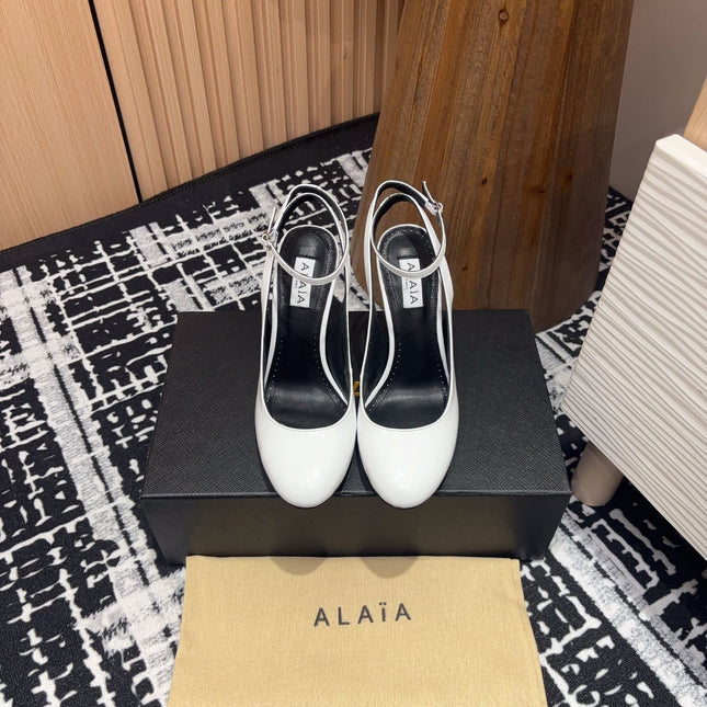 SLINGBACK HEEL 10 CM IN WHITE PATENT CALFSKIN