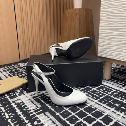 SLINGBACK HEEL 10 CM IN WHITE PATENT CALFSKIN