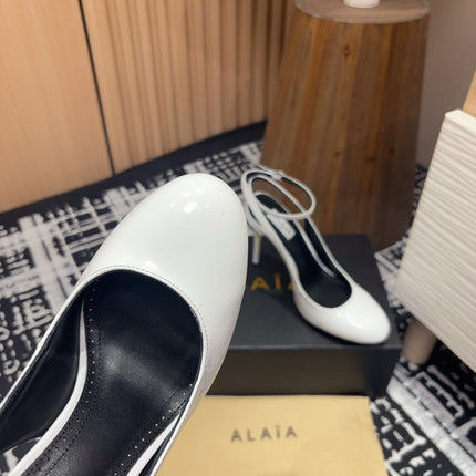SLINGBACK HEEL 10 CM IN WHITE PATENT CALFSKIN