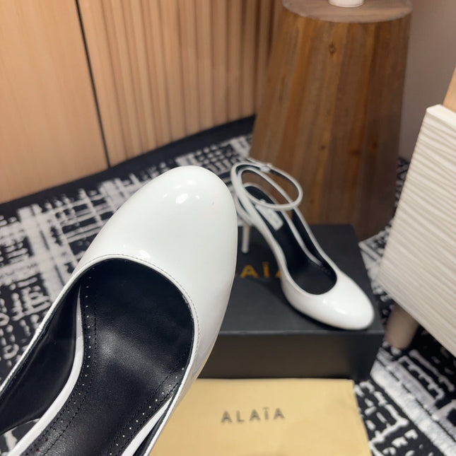 SLINGBACK HEEL 10 CM IN WHITE PATENT CALFSKIN