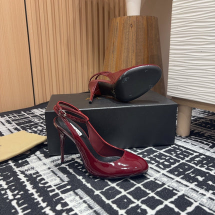 SLINGBACK HEEL 10 CM IN BERRY RED PATENT CALFSKIN