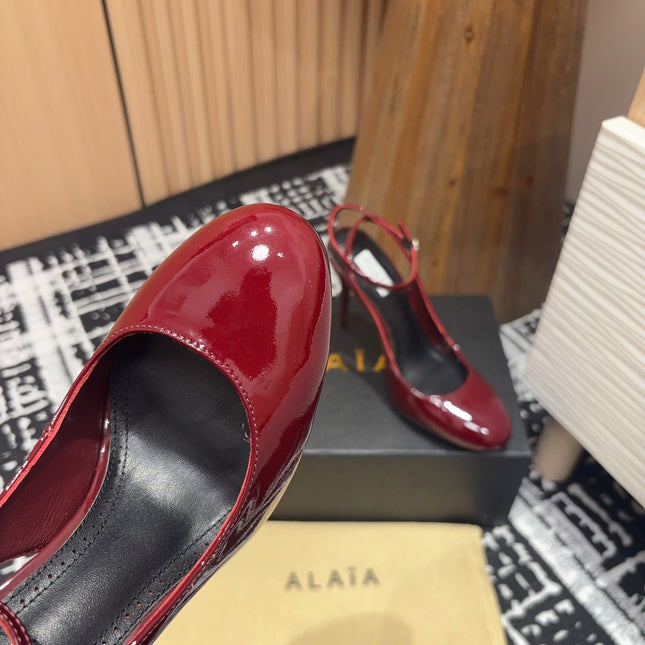 SLINGBACK HEEL 10 CM IN BERRY RED PATENT CALFSKIN