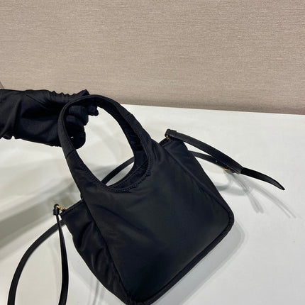 MINI BOW TOTE BAG 18 IN BLACK PADDED NYLON FABRIC