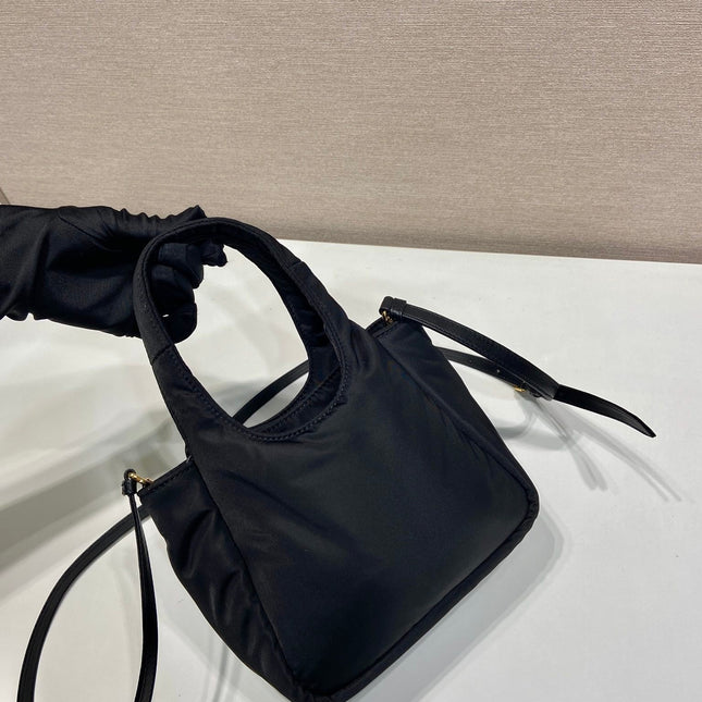 MINI BOW TOTE BAG 18 IN BLACK PADDED NYLON FABRIC