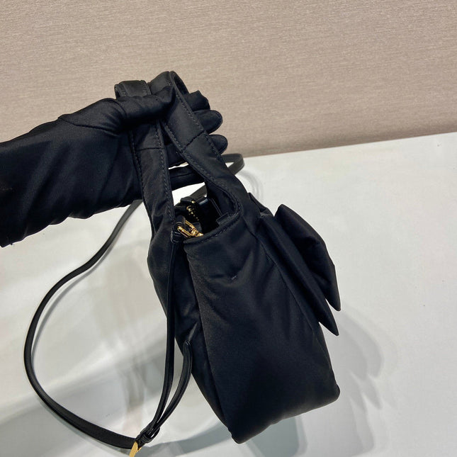 MINI BOW TOTE BAG 18 IN BLACK PADDED NYLON FABRIC