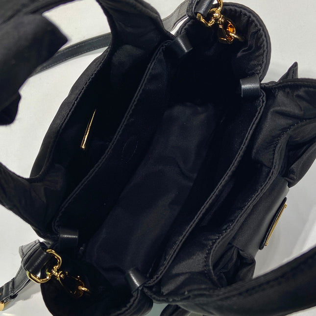 MINI BOW TOTE BAG 18 IN BLACK PADDED NYLON FABRIC