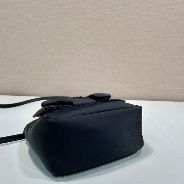 MINI BOW TOTE BAG 18 IN BLACK PADDED NYLON FABRIC