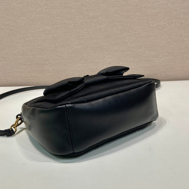 BOW HOBO BAG 22 IN BLACK RE-NYLON AND LAMBSKIN