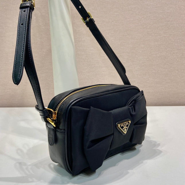 BOW BAG 18 IN BLACK RE-NYLON AND LAMBSKIN
