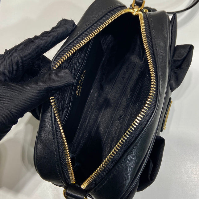 BOW BAG 18 IN BLACK RE-NYLON AND LAMBSKIN