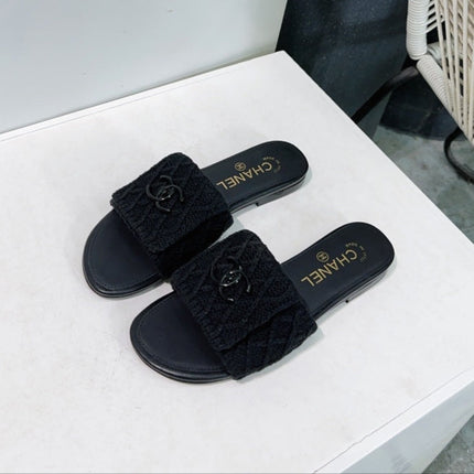 KNIT BLACK FABRIC FLAT SLIDE