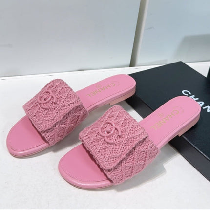 KNIT TAFFY PINK FABRIC FLAT SLIDE