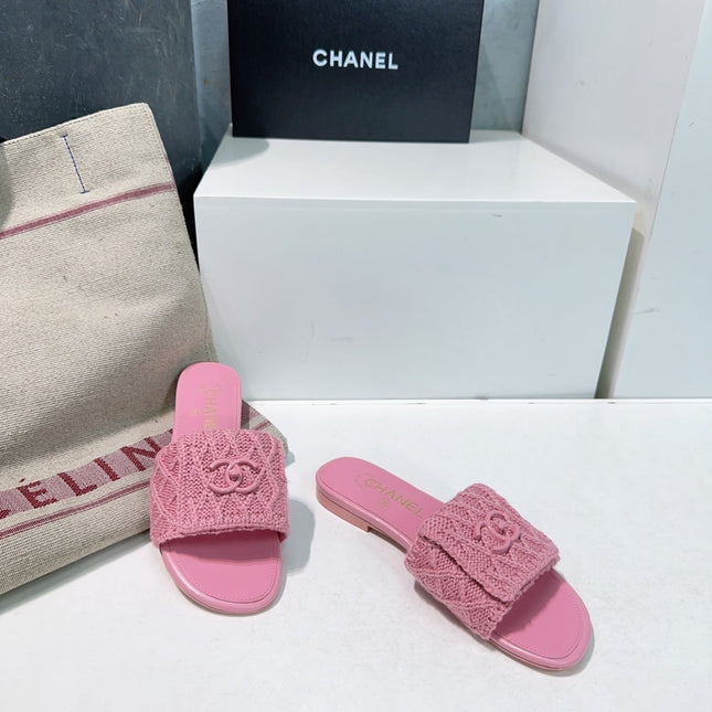 KNIT TAFFY PINK FABRIC FLAT SLIDE