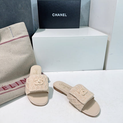 KNIT CAMEL BEIGE FABRIC FLAT SLIDE