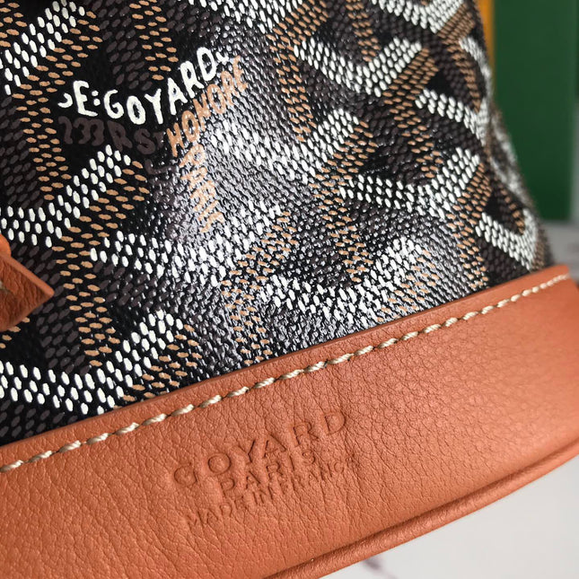 PETIT FLOT BUCKET BAG 22 IN BLACK GOYARDINE CANVAS AND TAN LAMBSKIN TRIM