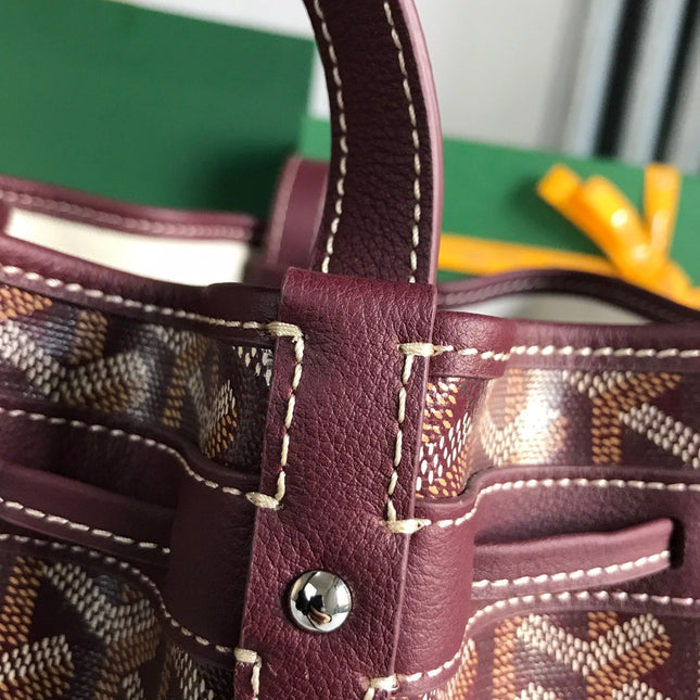 PETIT FLOT BUCKET BAG 22 IN WINE RED GOYARDINE CANVAS AND LAMBSKIN TRIM