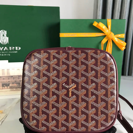 PETIT FLOT BUCKET BAG 22 IN WINE RED GOYARDINE CANVAS AND LAMBSKIN TRIM