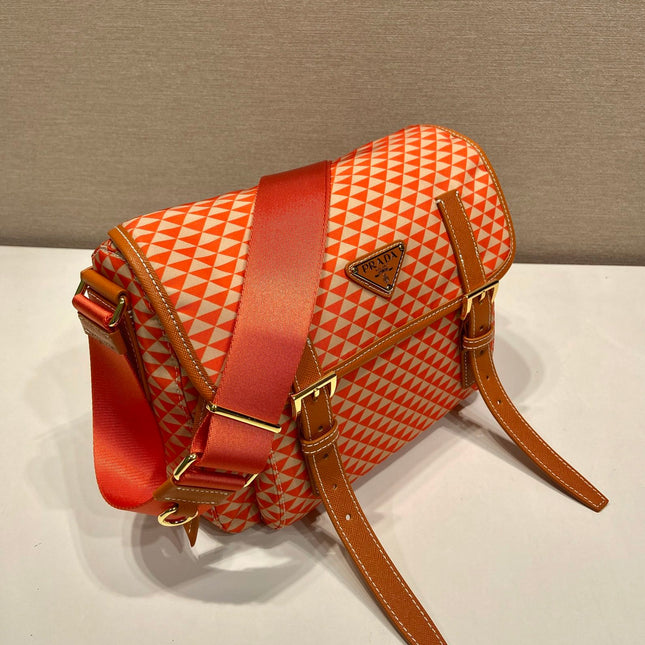 MESSENGER BAG 25 IN ORANGE MIX CREAM TRIANGLE PATTERN EMBROIDERED FABRIC