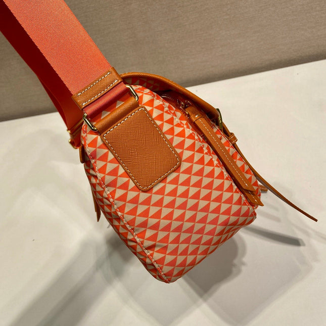 MESSENGER BAG 25 IN ORANGE MIX CREAM TRIANGLE PATTERN EMBROIDERED FABRIC