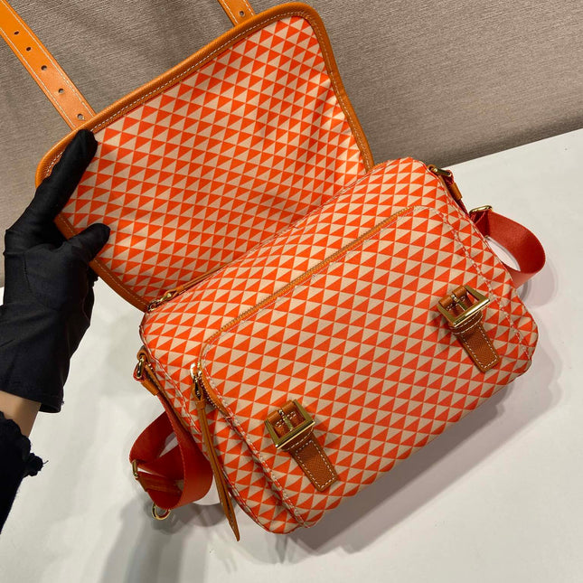 MESSENGER BAG 25 IN ORANGE MIX CREAM TRIANGLE PATTERN EMBROIDERED FABRIC
