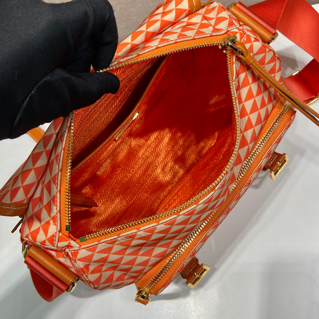 MESSENGER BAG 25 IN ORANGE MIX CREAM TRIANGLE PATTERN EMBROIDERED FABRIC