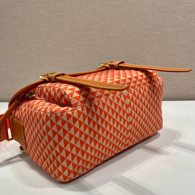 MESSENGER BAG 25 IN ORANGE MIX CREAM TRIANGLE PATTERN EMBROIDERED FABRIC