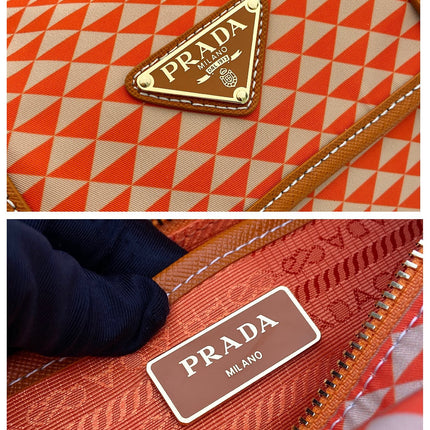 MESSENGER BAG 25 IN ORANGE MIX CREAM TRIANGLE PATTERN EMBROIDERED FABRIC