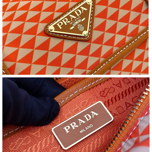 MESSENGER BAG 25 IN ORANGE MIX CREAM TRIANGLE PATTERN EMBROIDERED FABRIC
