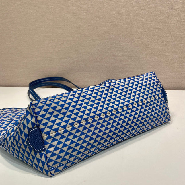 TOTE BAG 33 IN BLUE MIX WHITE TRIANGLE PATTERN EMBROIDERED FABRIC
