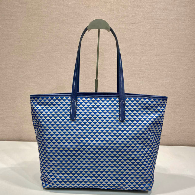 TOTE BAG 33 IN BLUE MIX WHITE TRIANGLE PATTERN EMBROIDERED FABRIC