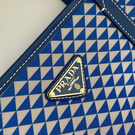 TOTE BAG 33 IN BLUE MIX WHITE TRIANGLE PATTERN EMBROIDERED FABRIC
