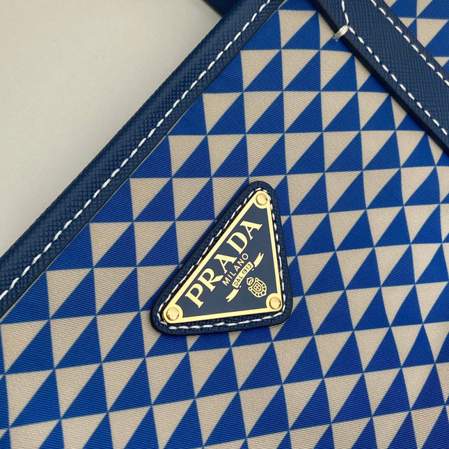 TOTE BAG 33 IN BLUE MIX WHITE TRIANGLE PATTERN EMBROIDERED FABRIC