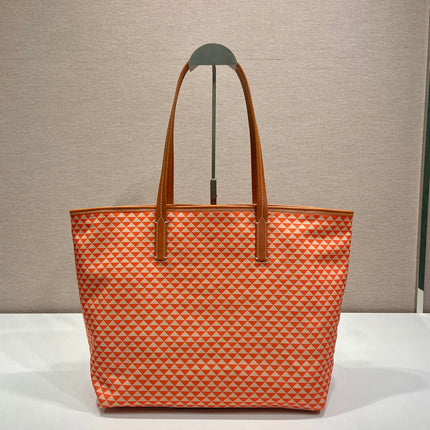 TOTE BAG 33 IN ORANGE MIX WHITE TRIANGLE PATTERN EMBROIDERED FABRIC