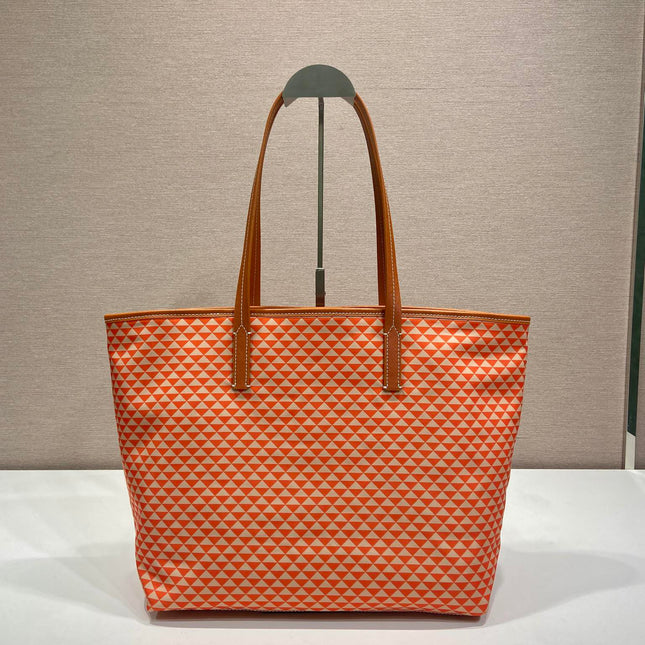 TOTE BAG 33 IN ORANGE MIX WHITE TRIANGLE PATTERN EMBROIDERED FABRIC