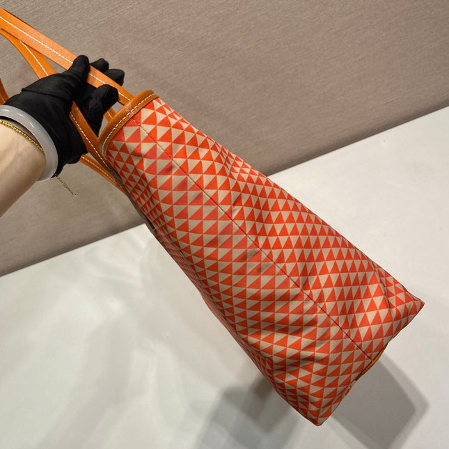 TOTE BAG 33 IN ORANGE MIX WHITE TRIANGLE PATTERN EMBROIDERED FABRIC