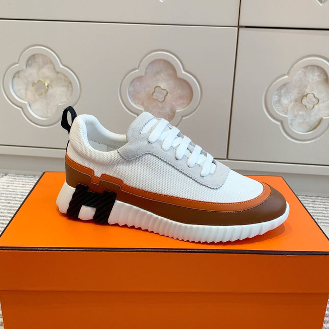 BOUNCING SNEAKER IN WHITE GRAPHIC MESH AND BRONZE BROWN CALFSKIN