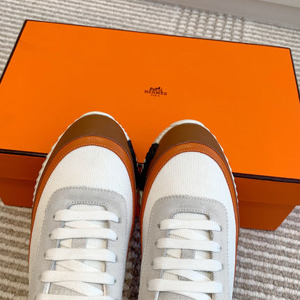 BOUNCING SNEAKER IN WHITE GRAPHIC MESH AND BRONZE BROWN CALFSKIN