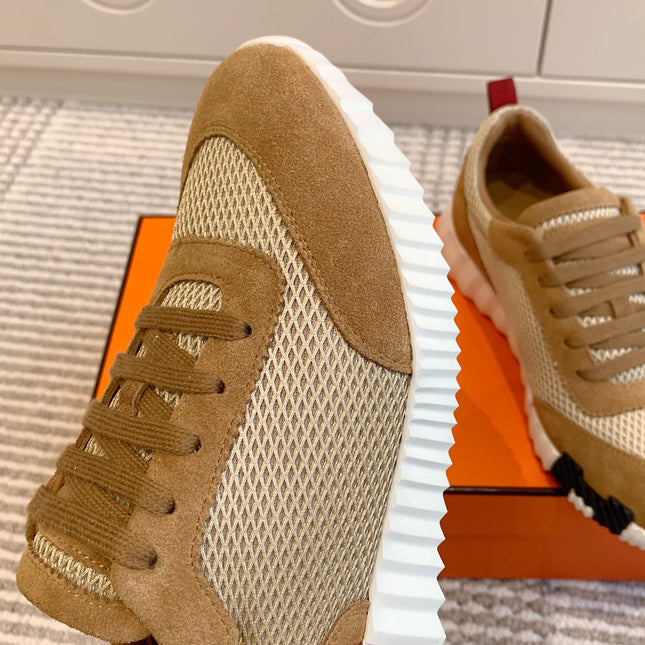 BOUNCING SNEAKER IN CIDER BROWN GRAPHIC MESH AND SUEDE