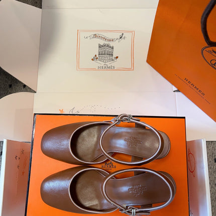 KLEO HIGH SLINGBACK IN BRONZE BROWN CALFSKIN