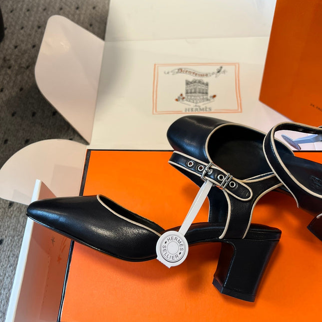 KLEO HIGH SLINGBACK IN BLACK CALFSKIN