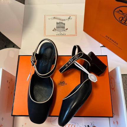 KLEO HIGH SLINGBACK IN BLACK CALFSKIN